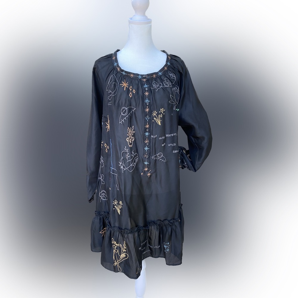 Johnny Was Yogi Embroidered Friday Dress - NWT - 100% Silk - M